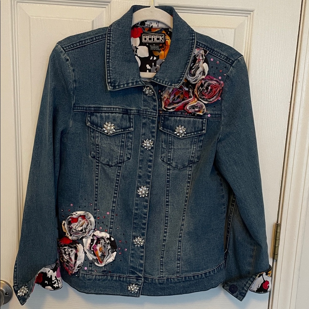 Berek Blue Denim Jacket with Floral Embellishments